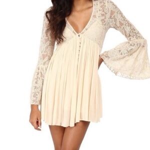 Free People Cream Lace Long Sleeve Dress